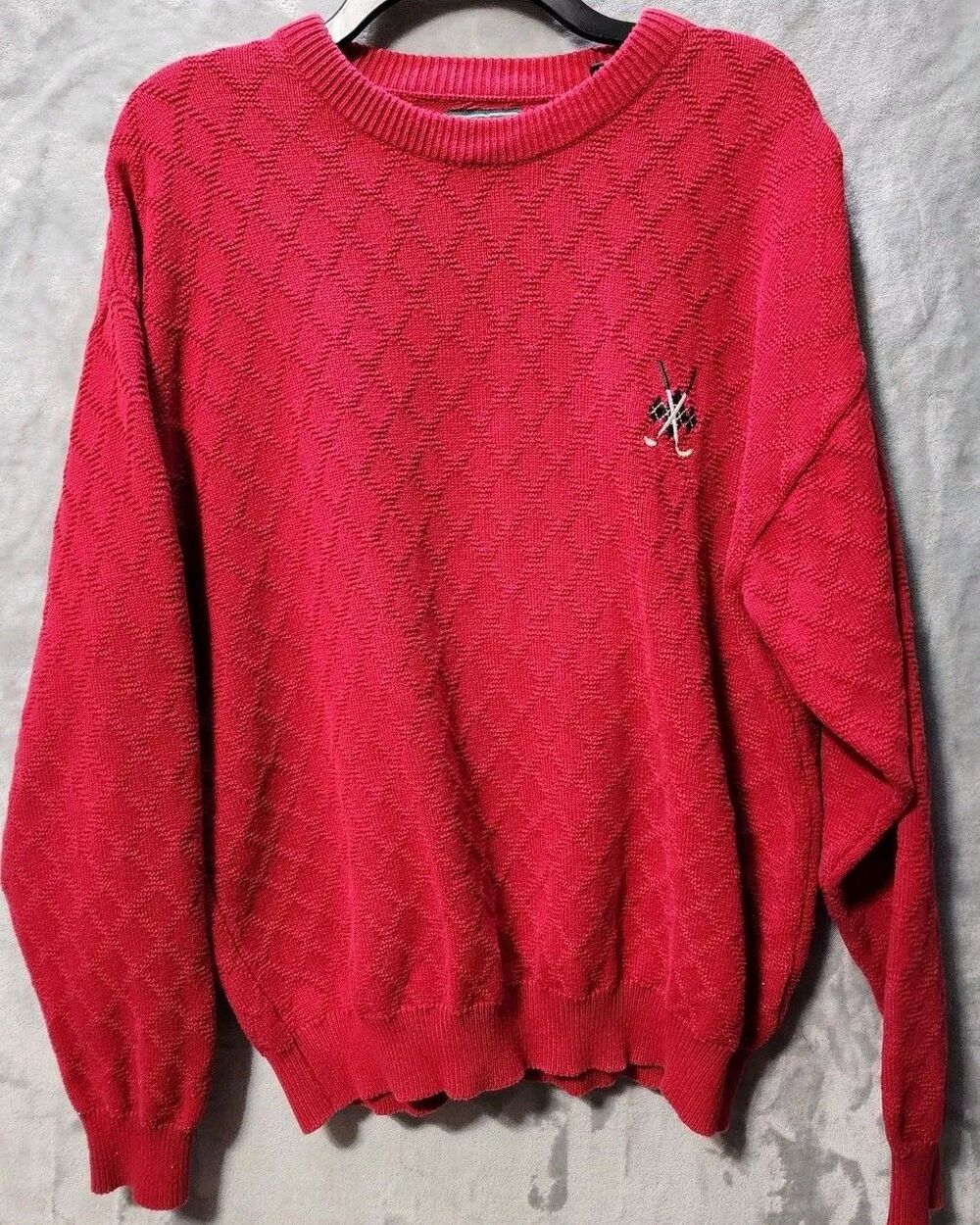 Bolle Golf Sweater Mens L Red Long Sleeve Pullover Crewneck Grandpa 100% Cotton